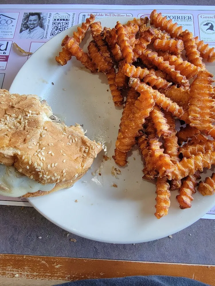 Mushroom Swiss Burger with Sweet Potato Fries
